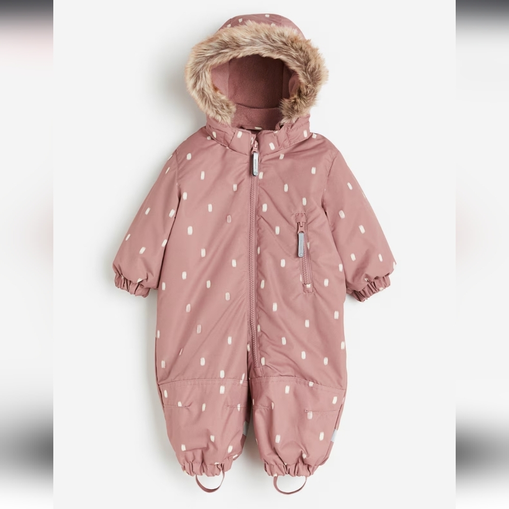 H&M Water Repellent Snowsuit In Dusty Pink